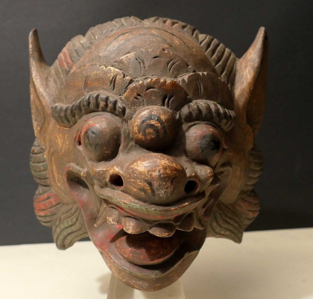 Demonen masker uit Bali, Indonesie MX1 kunst oud beeld hout, Ophalen of Verzenden