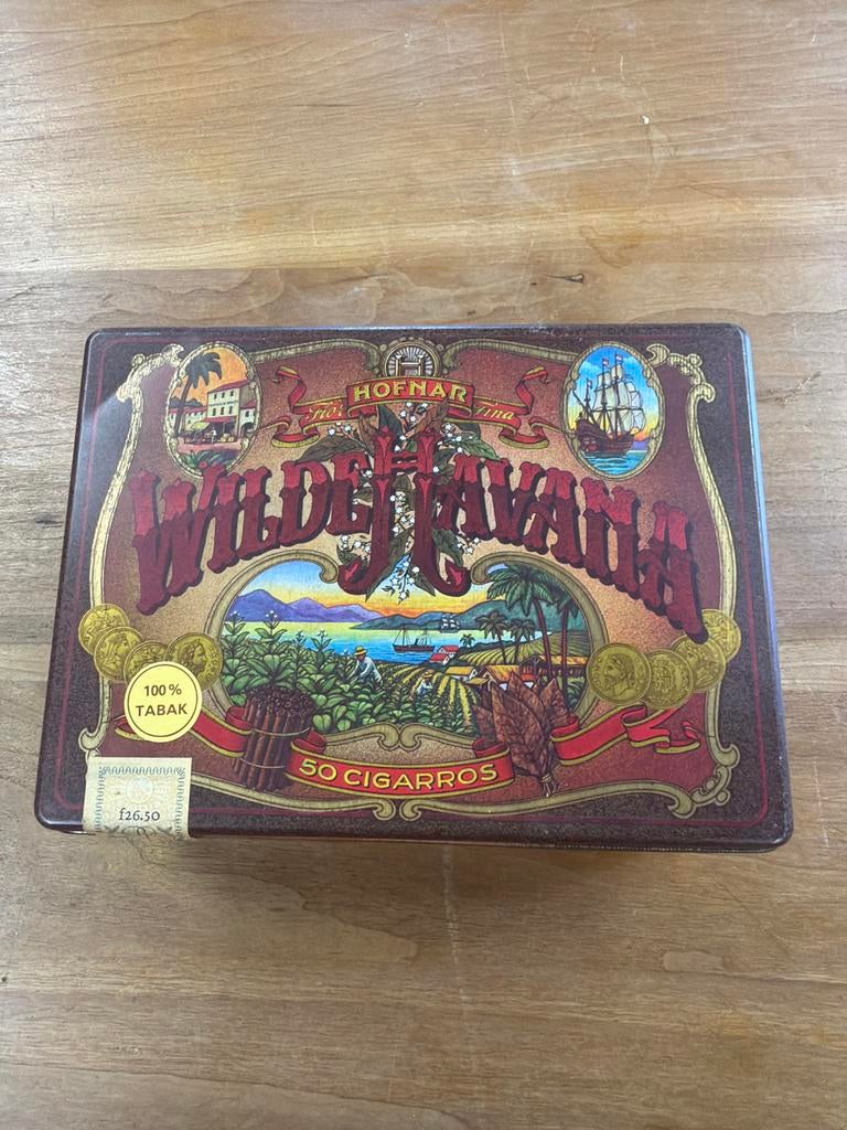 Vintage Hofnar Wilde Havana Sigarenblik - 50 Cigarros, Verzamelen, Blikken, Ophalen of Verzenden, Gebruikt, Overige, Overige merken