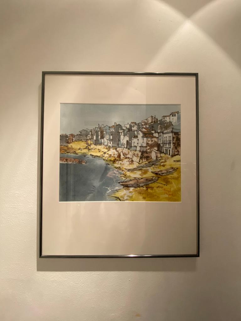 Set van 3 ingelijste aquarellen van Bernard Dufour, Antiek en Kunst, Kunst | Schilderijen | Klassiek, Ophalen