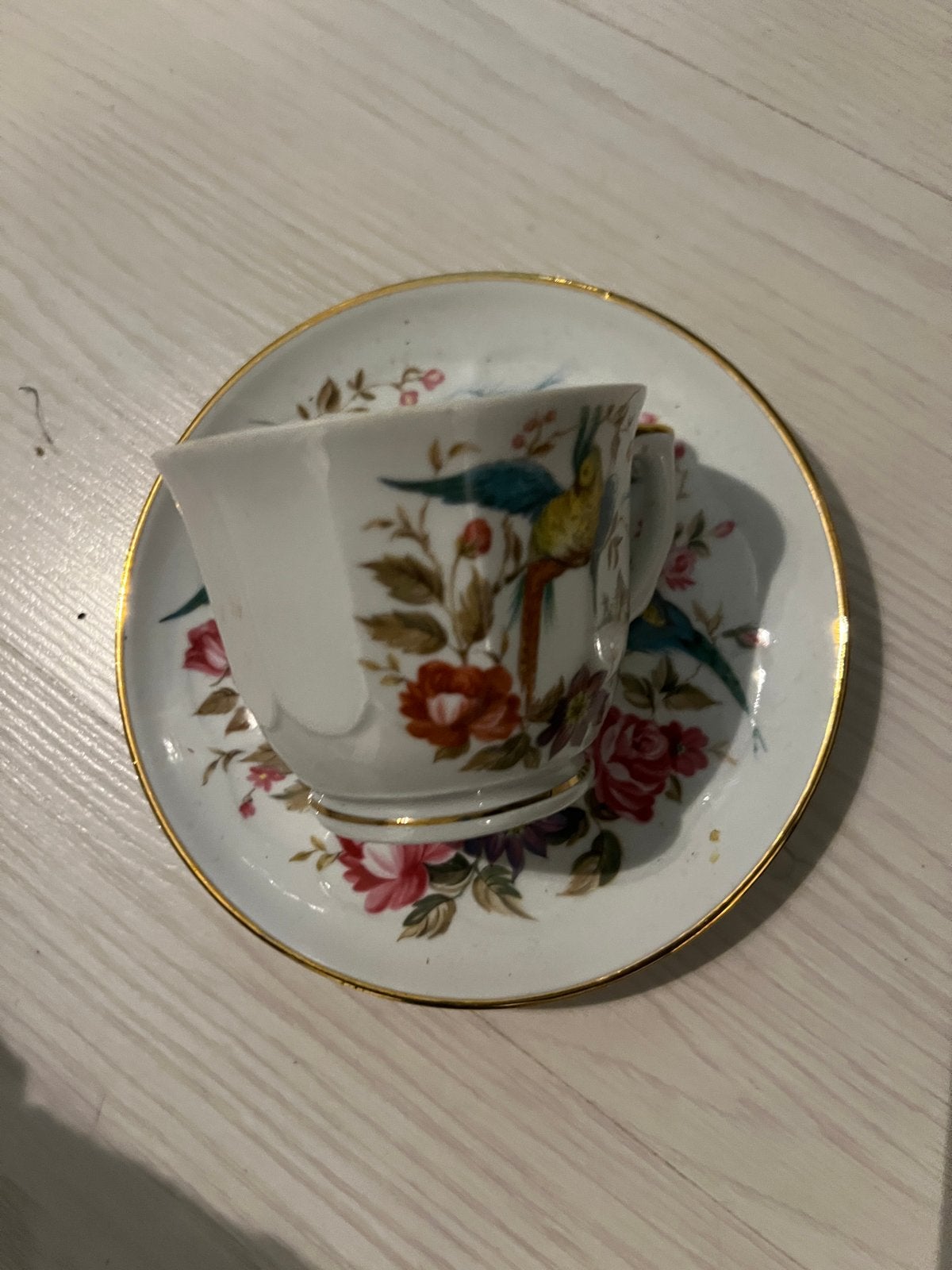 Vintage theekopje met schotel - Bloemen en vogels, Ophalen
