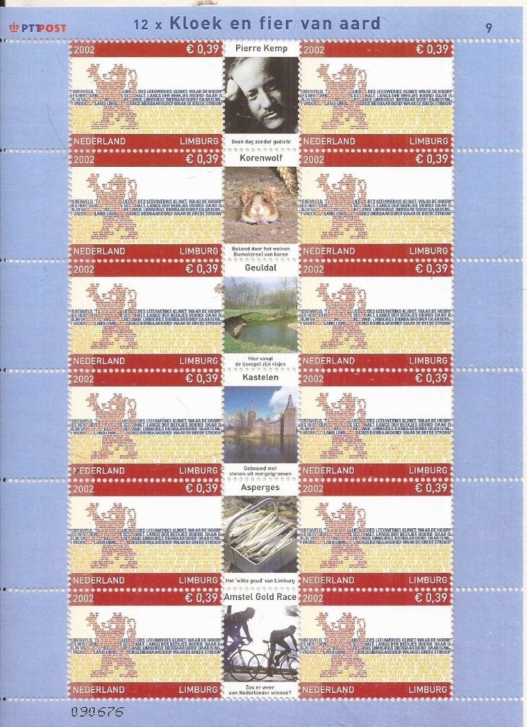 Nederland 2002 Provincievel 9 Limburg 12x Kloek en fier van, Postzegels en Munten, Ophalen of Verzenden, Na 1940, Postfris