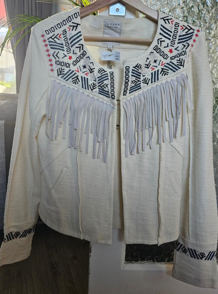 10 FEET Jasje met franjes en borduursels - Maat M, Beige, Ophalen of Verzenden, Zo goed als nieuw, 10 FEET