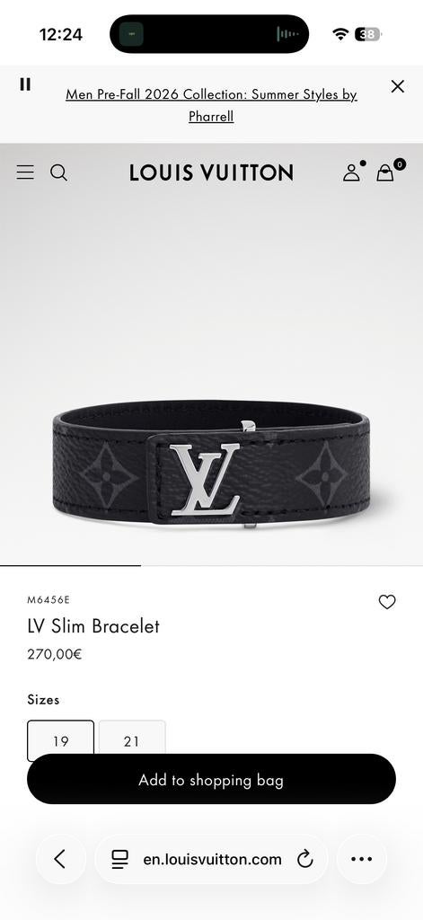 Louis Vuitton LV Slim Armband Zwart Monogram Leer, Ophalen of Verzenden, Zo goed als nieuw, Zwart