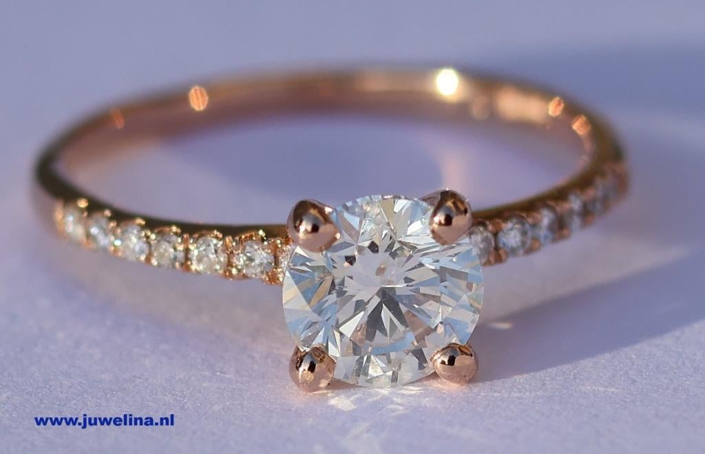 14 kt gouden ring 1.17ct diamant briljant natuurlijk Cert, Katwijk, Juwelina, Nieuw, Ophalen of Verzenden