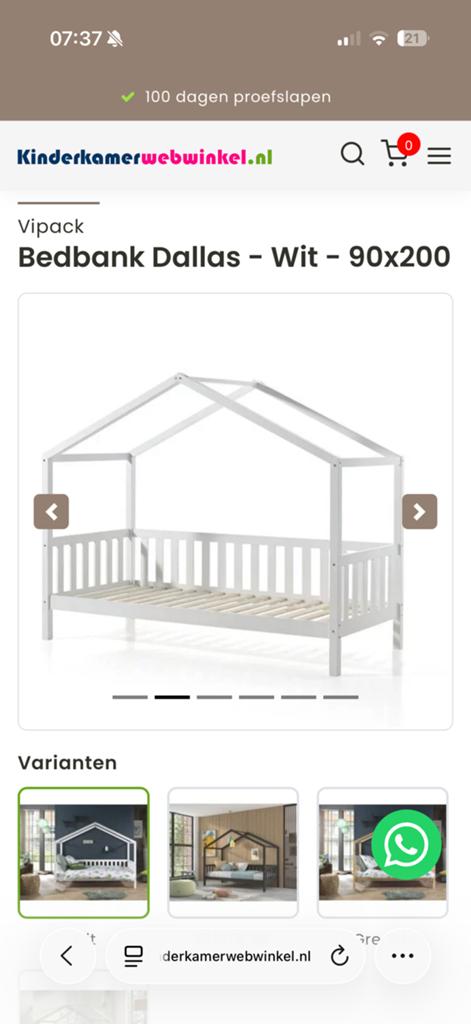 Vipack Dallas eenpersoonsbed, Kinderen en Baby's, Kinderkamer | Bedden, Ophalen, 85 tot 100 cm, Zo goed als nieuw, Matras