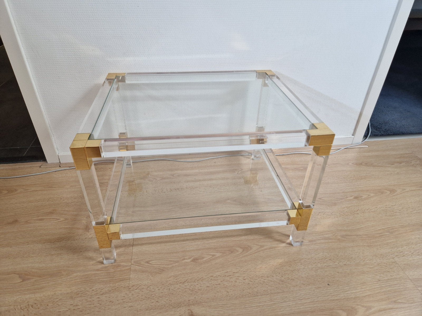 Glazen Bijzettafel met Gouden Details, Ophalen, Gebruikt, 50 tot 100 cm, Vierkant