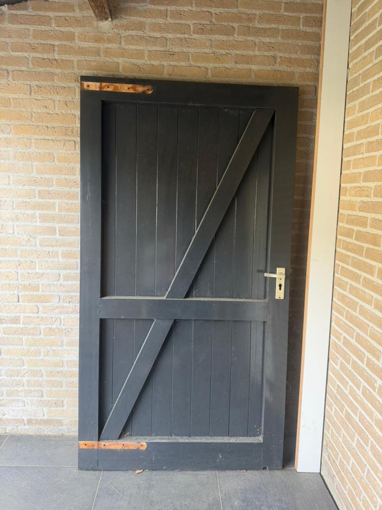 Poort 110 x 201,5 incl slot en deurkruk, Doe-het-zelf en Verbouw, Ophalen, Gebruikt, Buitendeur, 200 tot 215 cm