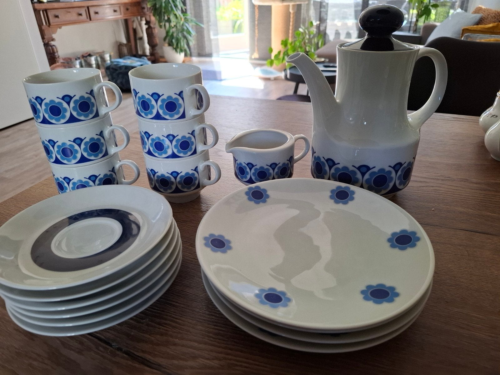Vintage Acropal Frans lotus servies blauw 19 delig. Jaren 70, Ophalen