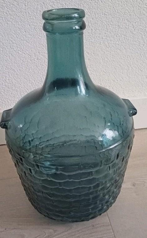 Mooie groen/blauwe/turquoise vaas/fles, 30 cm hoog, Huis en Inrichting, Woonaccessoires | Vazen, Blauw, Ophalen of Verzenden, Minder dan 50 cm