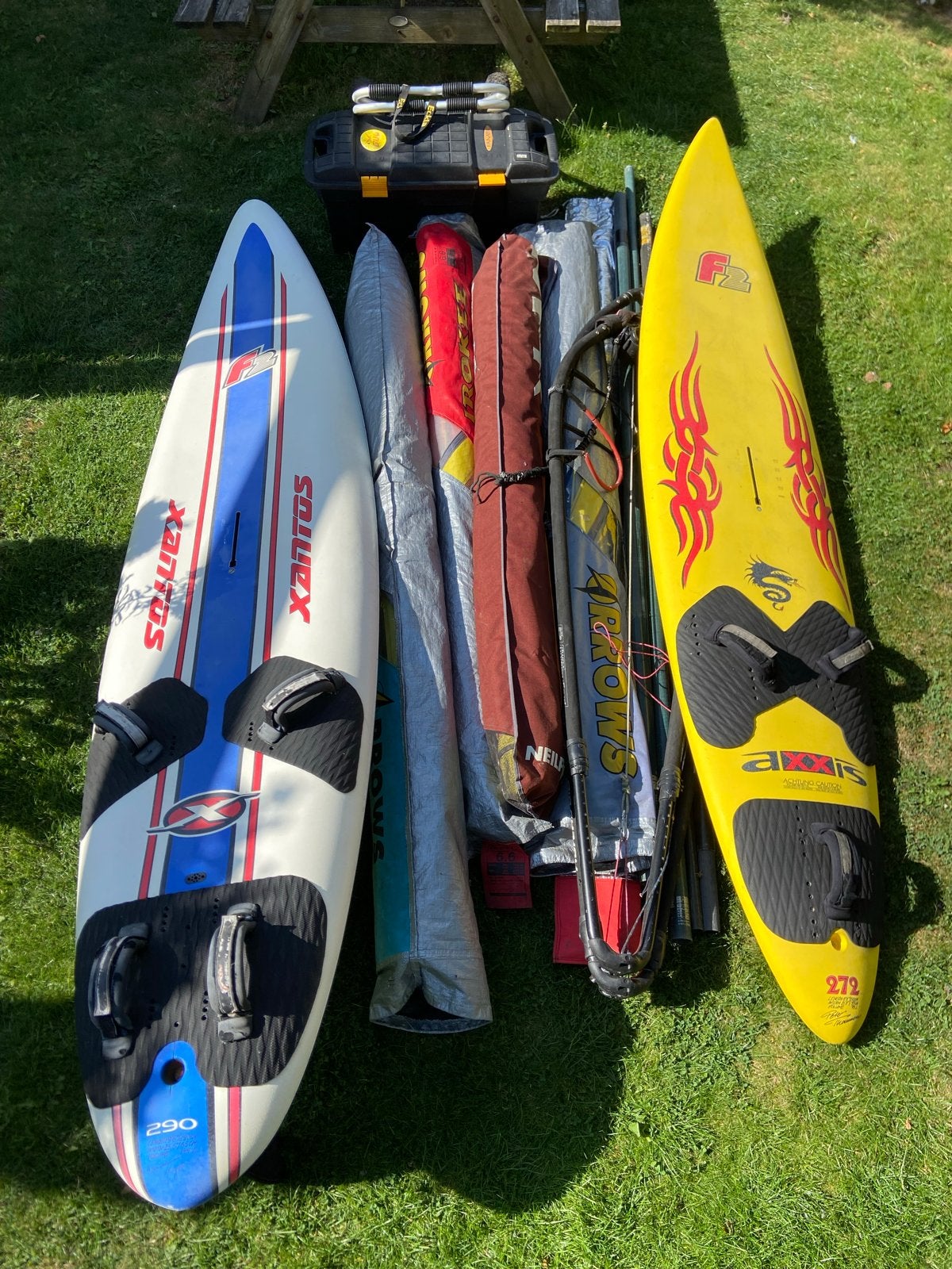 Complete Windsurf Set: 2 boards, 4 Zeilen, etc., Ophalen, Gebruikt, 5 tot 6.5 m², Minder dan 250 cm