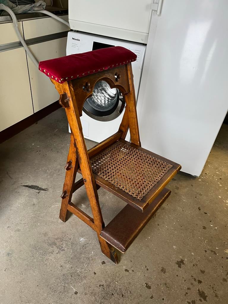 Antieke Biechtstoel - Houten Knielbank met Rieten Zitting, Antiek en Kunst, Ophalen of Verzenden