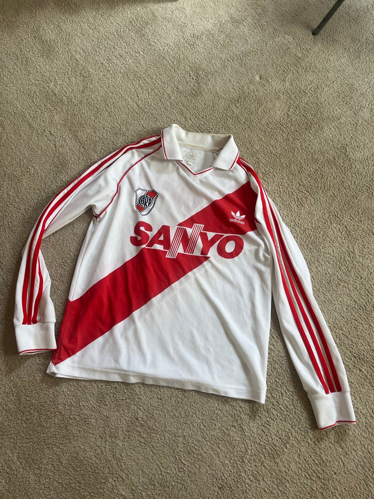 Adidas River Plate Sanyo Retro Voetbalshirt, Wit, Overige maten, Ophalen of Verzenden, Zo goed als nieuw