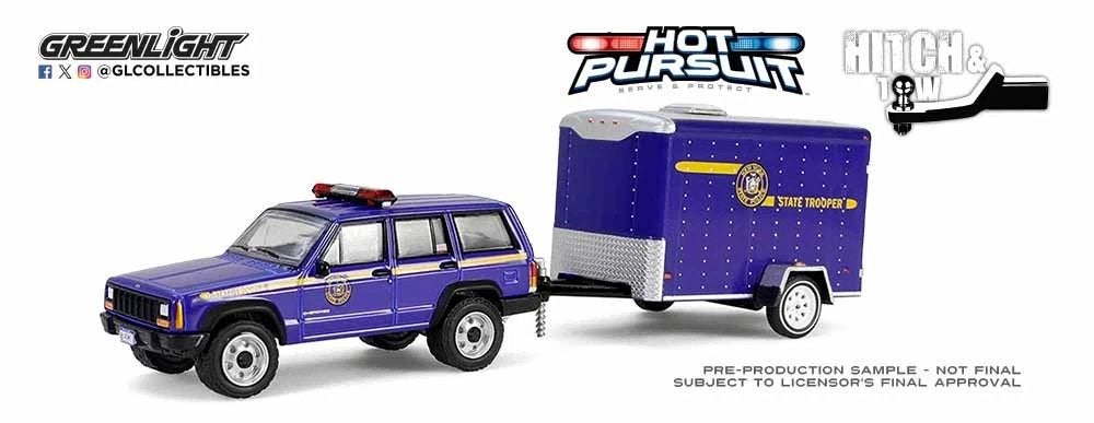 2001 Jeep Cherokee + Trailer Greenlight 1/64 New York police, Ophalen of Verzenden, Nieuw, Auto