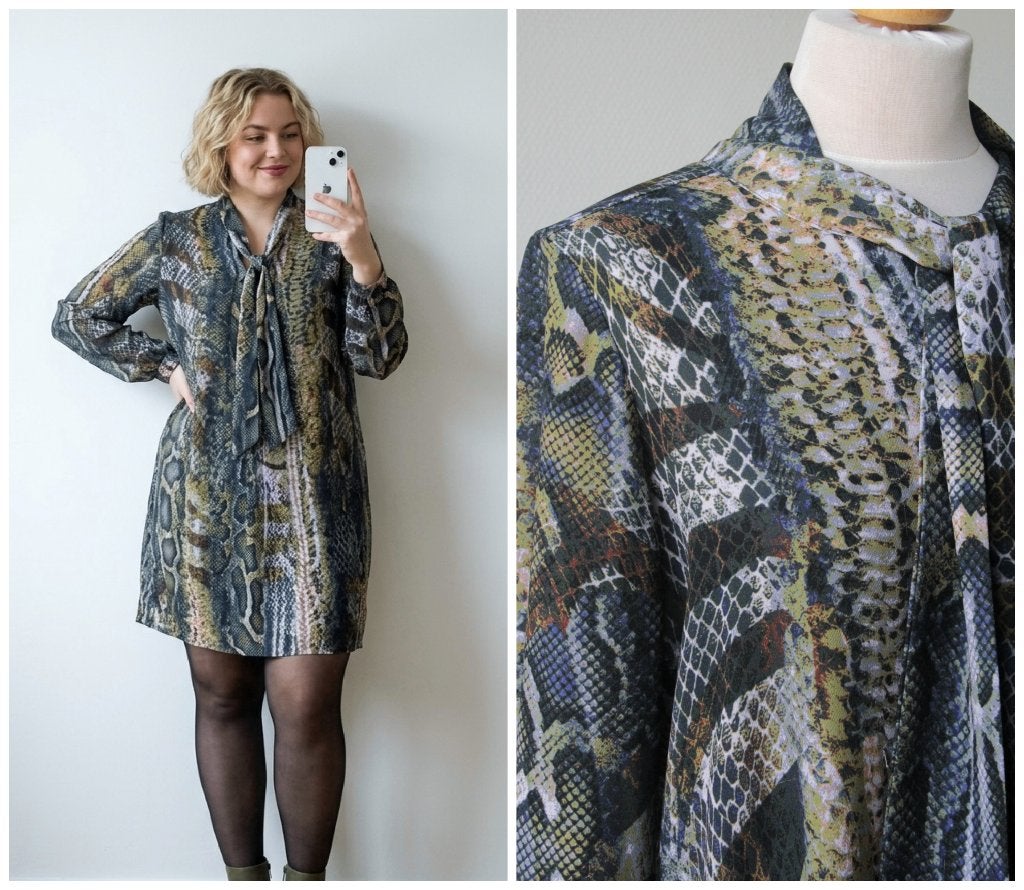 Hale Bob - prachtige jurk slangenprint groen blauw - maat L, Maat 42/44 (L), Zo goed als nieuw, Boven de knie, Hale Bob