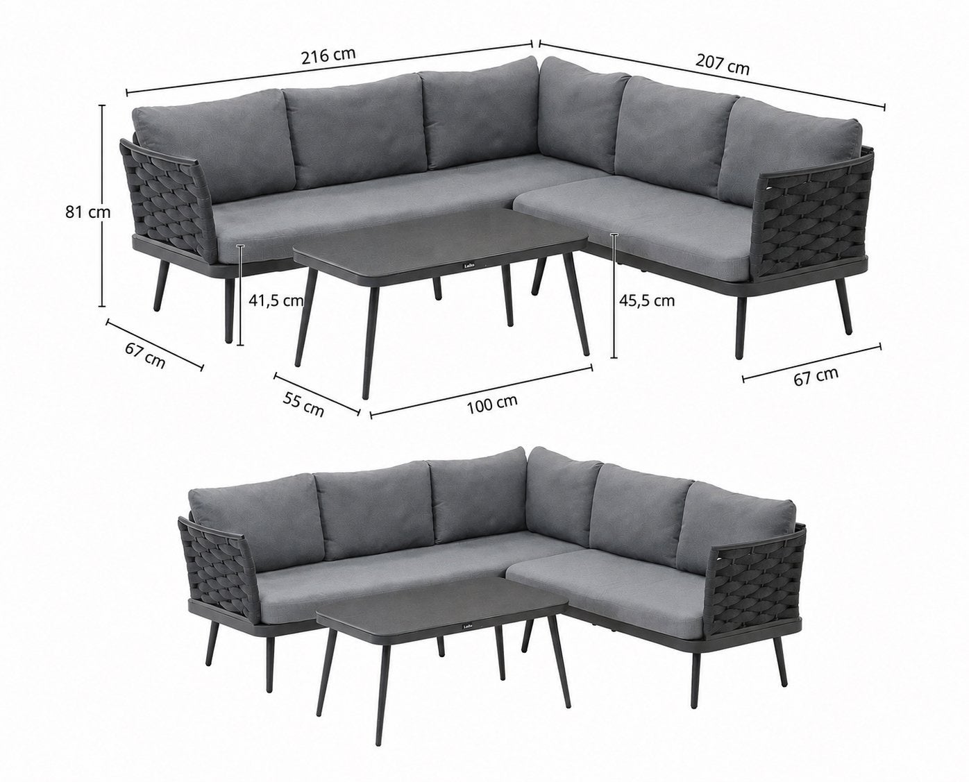 Loungeset Sulden antraciet met kussens - Cranenbroek, Tuin en Terras, Gebruikt, Ophalen of Verzenden, Loungeset, Bank
