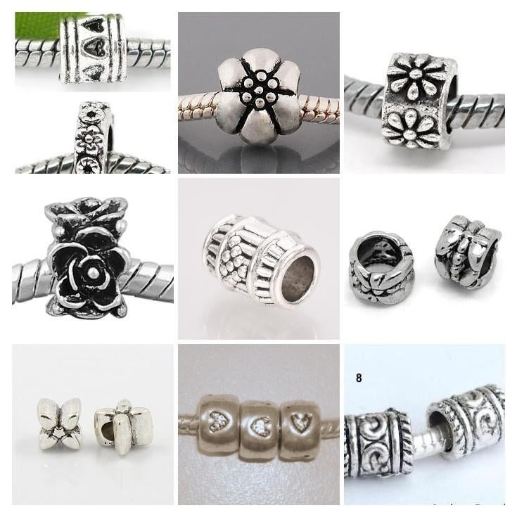 Set van 10 verzilverde groot-gat bedels, Overige materialen, Want 18 Hoogvliet, Adorabeads, Nieuw