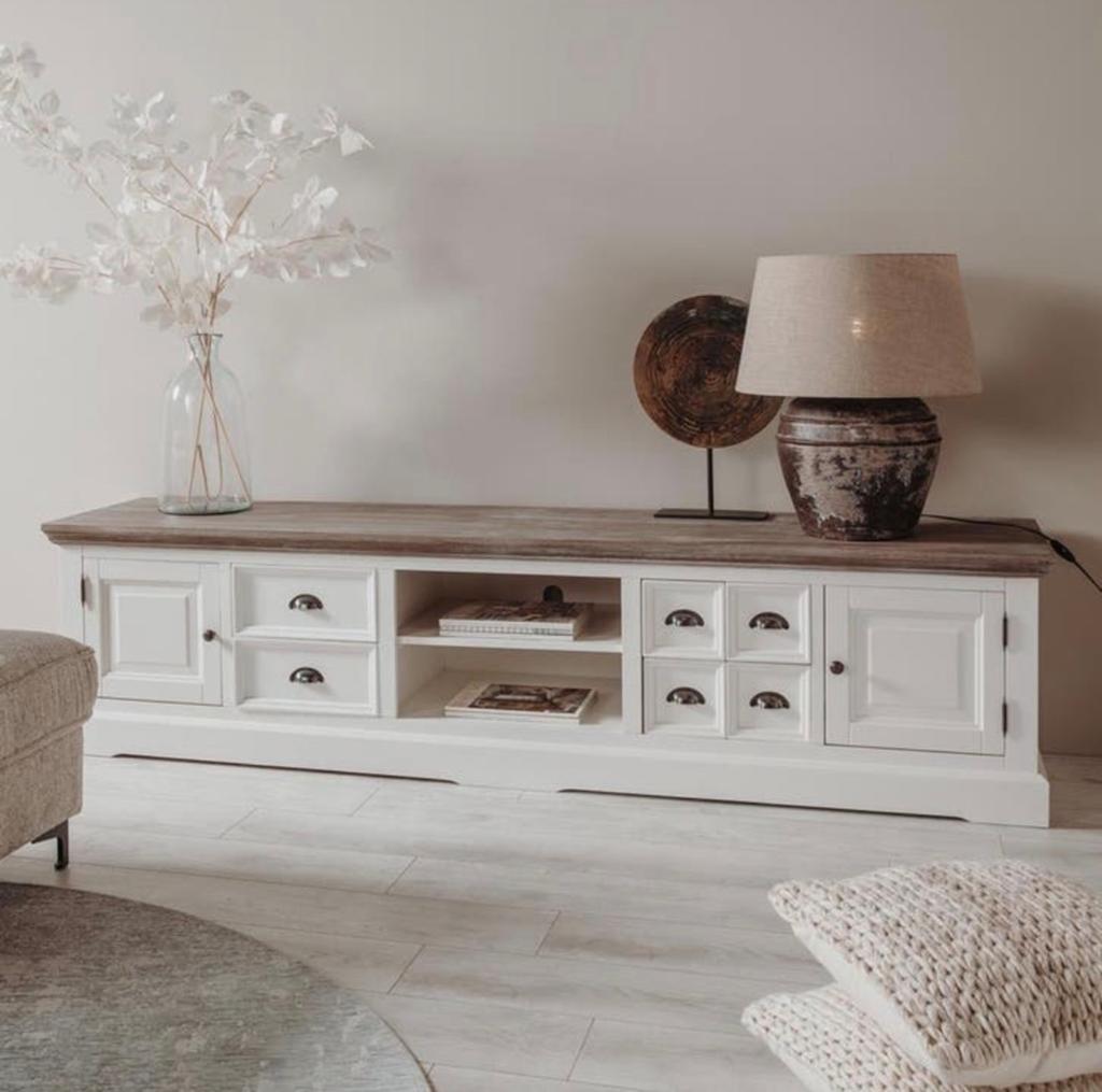 Tv meubel Fleur 220x50x54cm Tower Living, Huis en Inrichting, Kasten | Televisiemeubels, Ophalen, Gebruikt, 200 cm of meer, Minder dan 100 cm