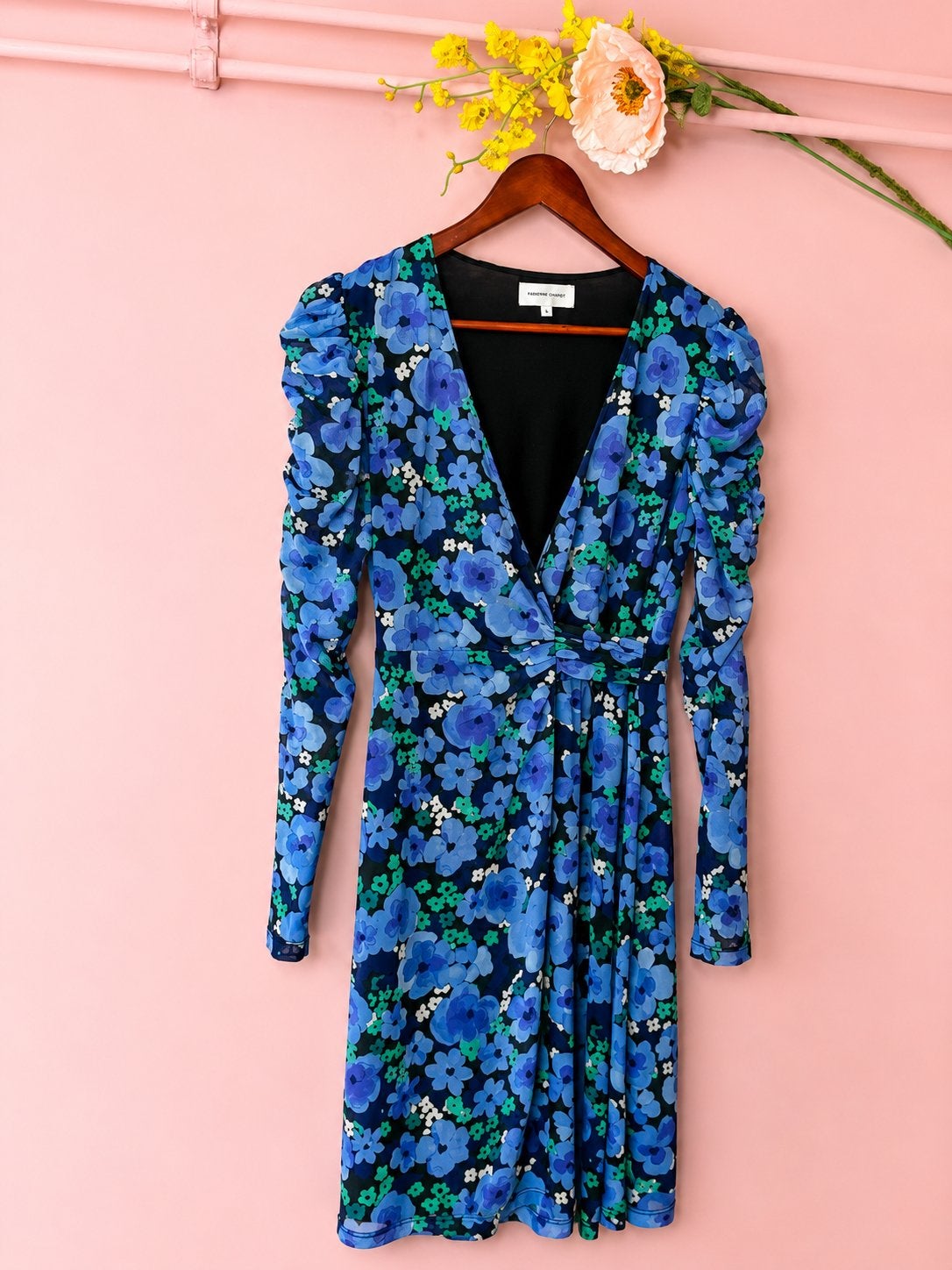 Fabienne Chapot Jurk met Bloemenprint, Kleding | Dames, Jurken, Blauw, Zo goed als nieuw, Onder de knie, Ophalen