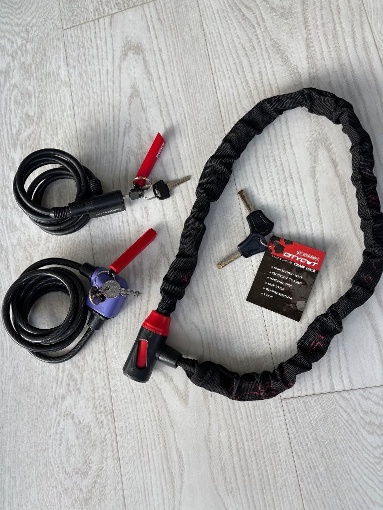 3 Fietssloten koopje 1 ketting/2 kabels 1 meter lang Ophalen, Fietsen en Brommers, Fietsaccessoires | Fietssloten, Ophalen of Verzenden