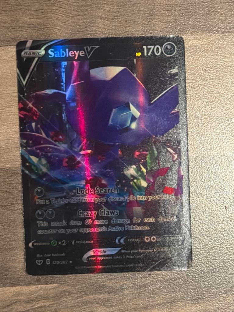 Pokémon Kaart Sableye V (120/202) - Zeldzaam Foil, Hobby en Vrije tijd, Verzamelkaartspellen | Overige, Zo goed als nieuw, Ophalen of Verzenden