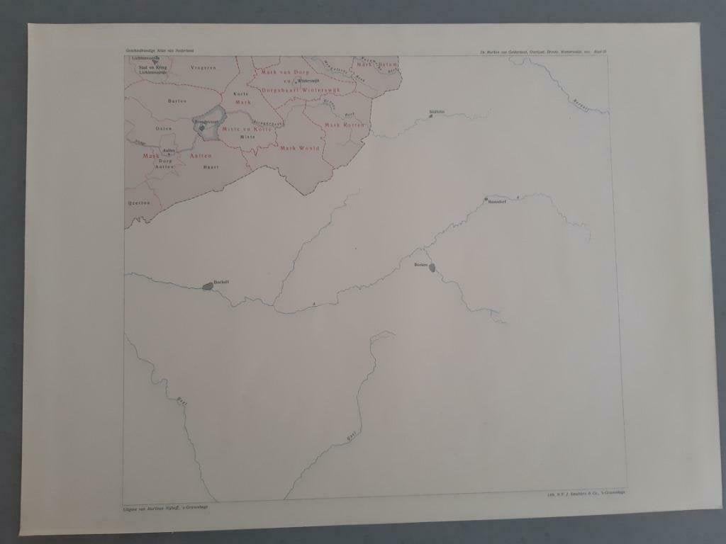 B035 / Plattegrond Oost Gelderland + Duitsland litho 1920, Antiek en Kunst, Ophalen of Verzenden