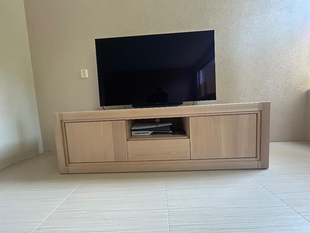 Televisie meubel blank eiken massief hout, Ophalen, Gebruikt, 150 tot 200 cm, Eikenhout