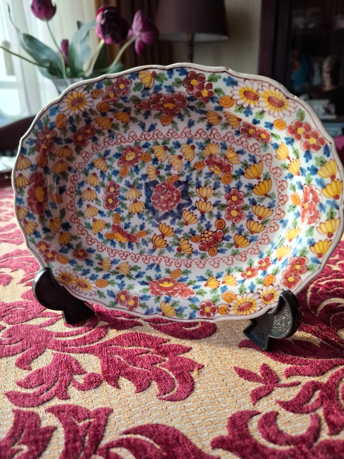 Antiek Makkum Boordje - Bloemmotief - 22x16 cm, Ophalen of Verzenden