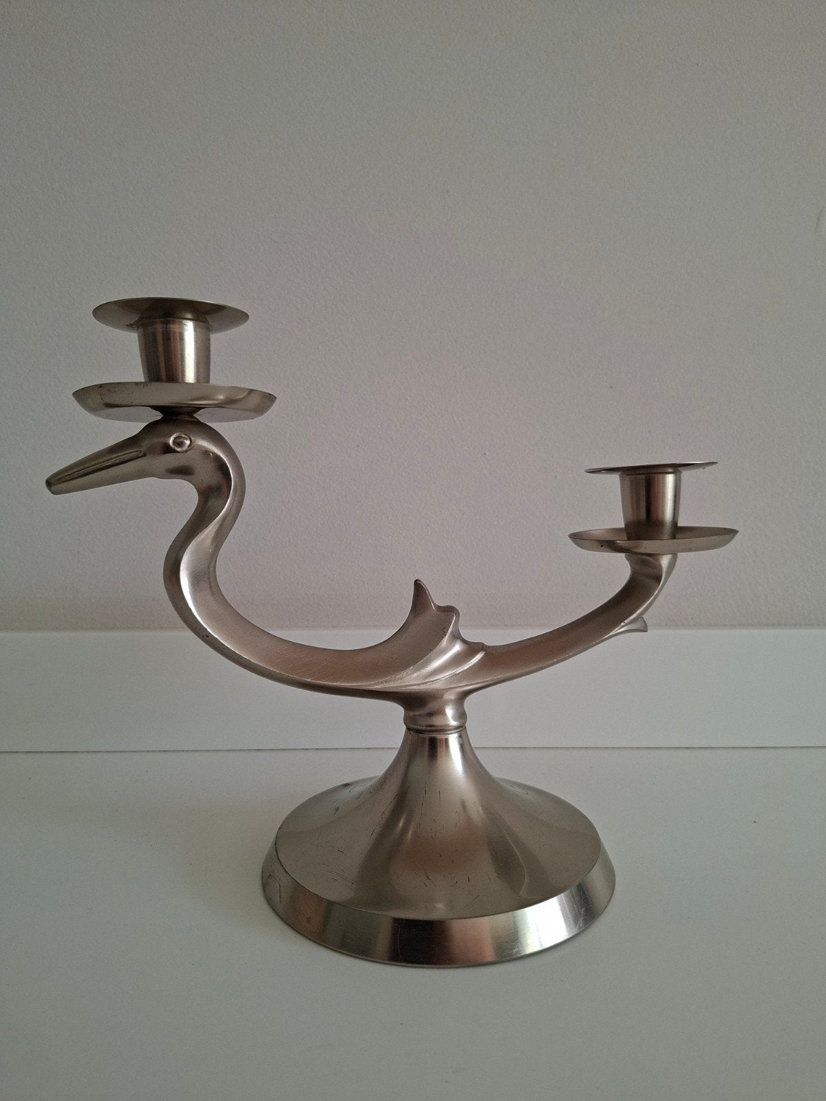 Vintage Metawa Holland Tinnen Kandelaar – Eend / Zwaan, Antiek en Kunst, Ophalen of Verzenden, Overige materialen