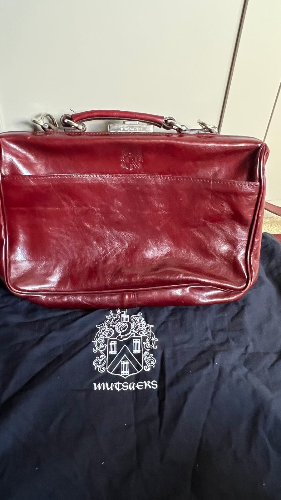 Mutsaers The Classic kastanjerood leer laptoptas dokterstas, Minder dan 30 cm, Aktetas of Boekentas, Zo goed als nieuw, Leer