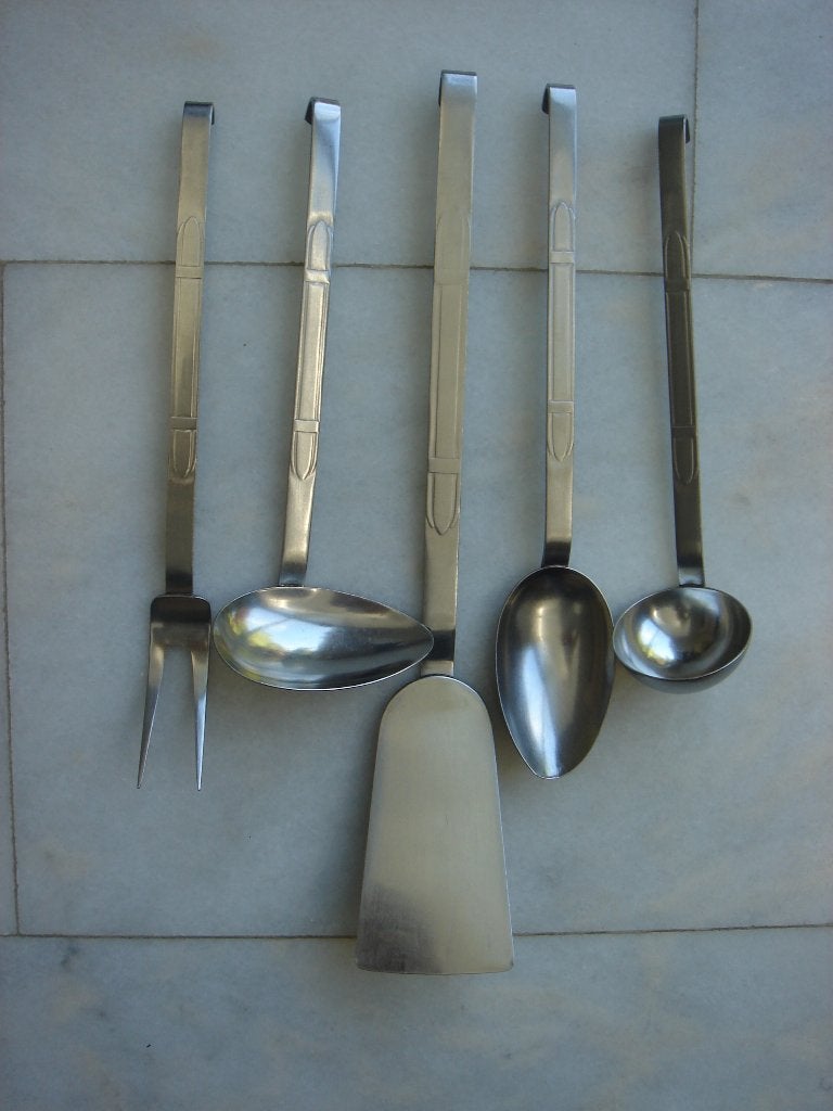 Hendi Massief Keukengarnituur 5 delig , Gebruikt, Los bestek, Ophalen of Verzenden, Rvs of Chroom