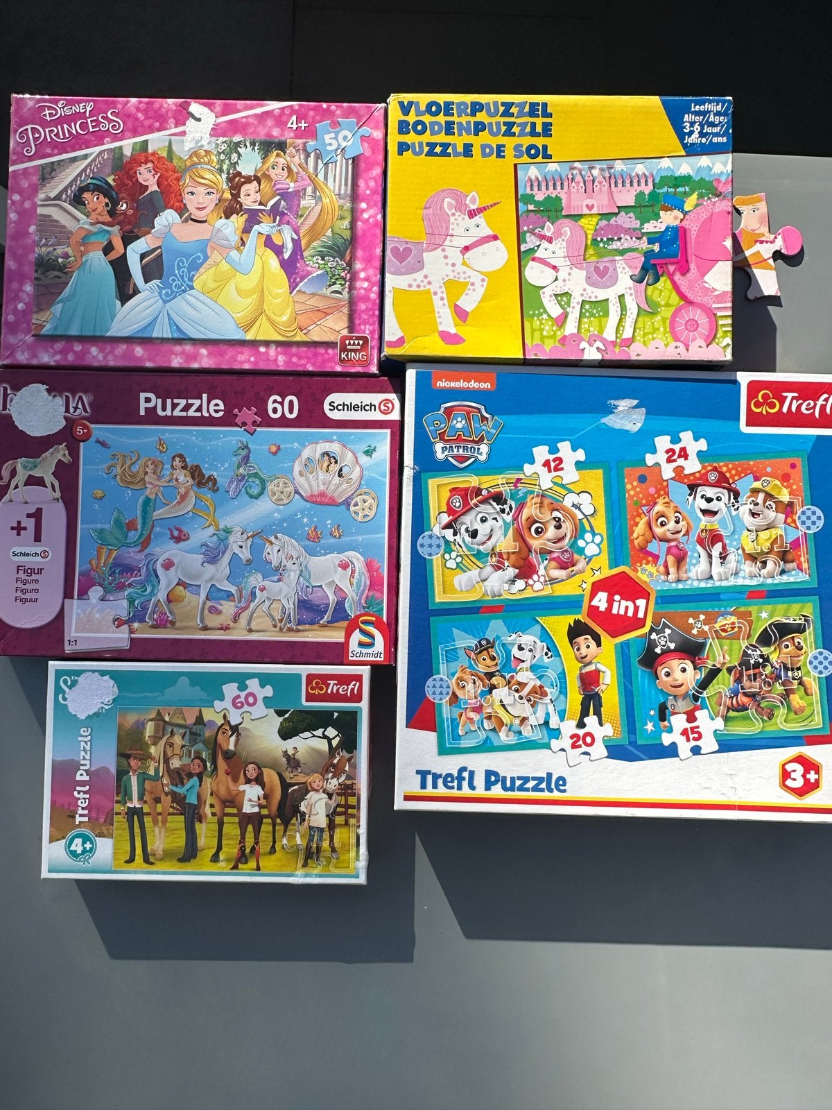 Diverse kinderpuzzels: Disney, Paw Patrol, Eenhoorn, Paarden, Ophalen of Verzenden, Meer dan 50 stukjes, Gebruikt, 2 tot 4 jaar