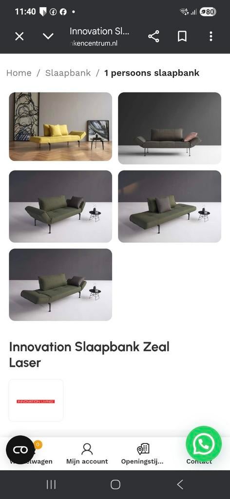 Design slaapbank Zeal Laser Innovation Living (als nieuw), Ophalen, Zo goed als nieuw, Eenpersoons, Groen