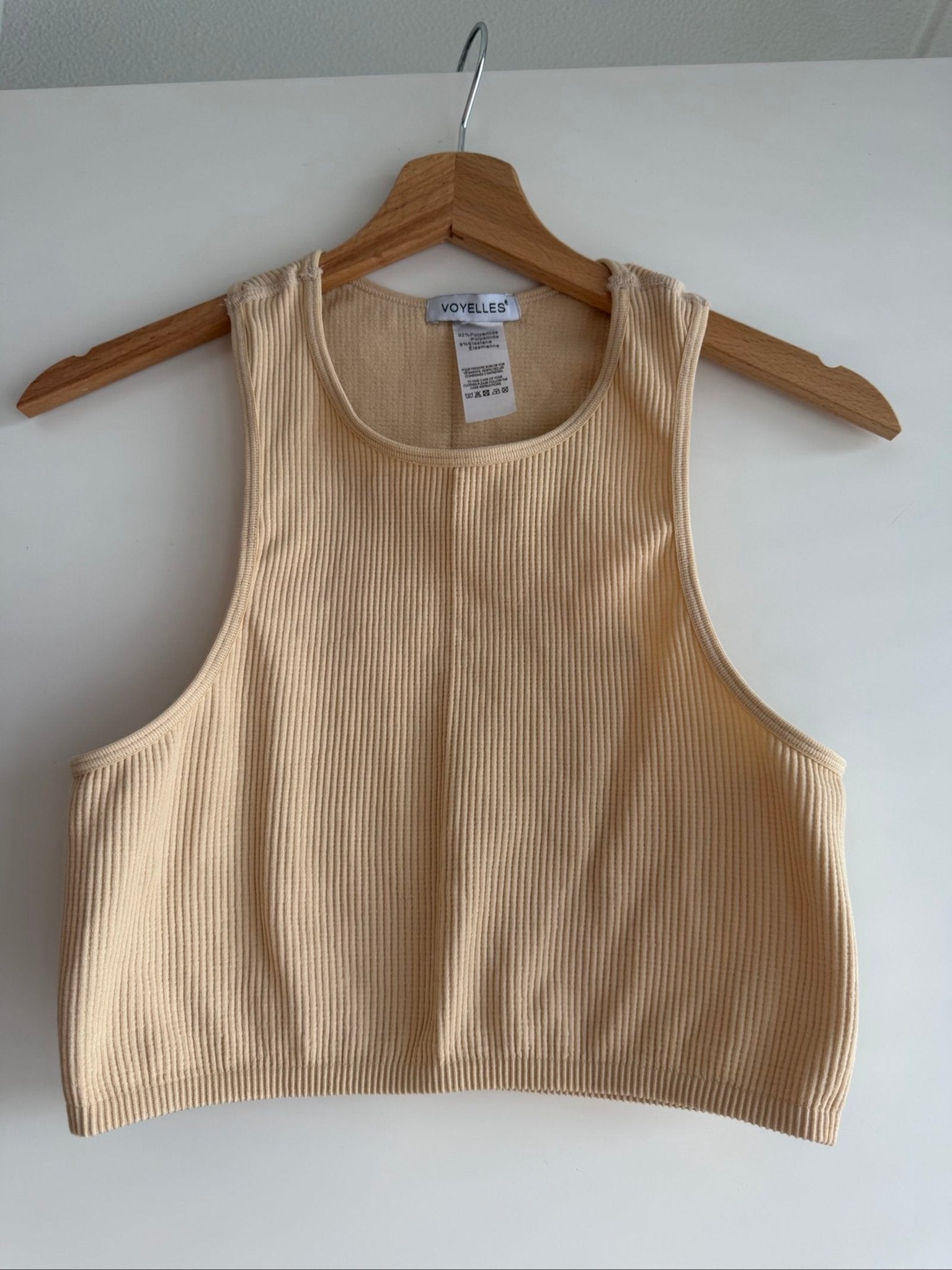 Voyelles Beige Geribbelde Crop Tanktop, Beige, Ophalen of Verzenden, Zo goed als nieuw, Maat 36 (S)