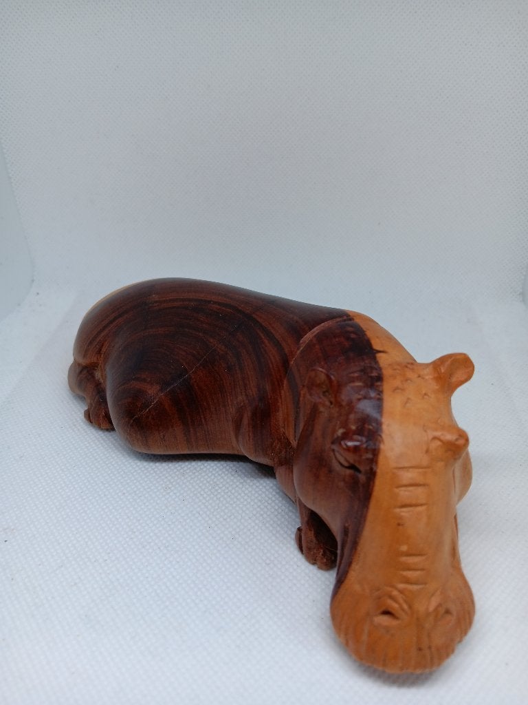 Houten nijlpaard tweekleurig | Handgesneden Afrikaanse kunst, Houtsnijwerk, Minder dan 20 cm, Ophalen of Verzenden, Hout