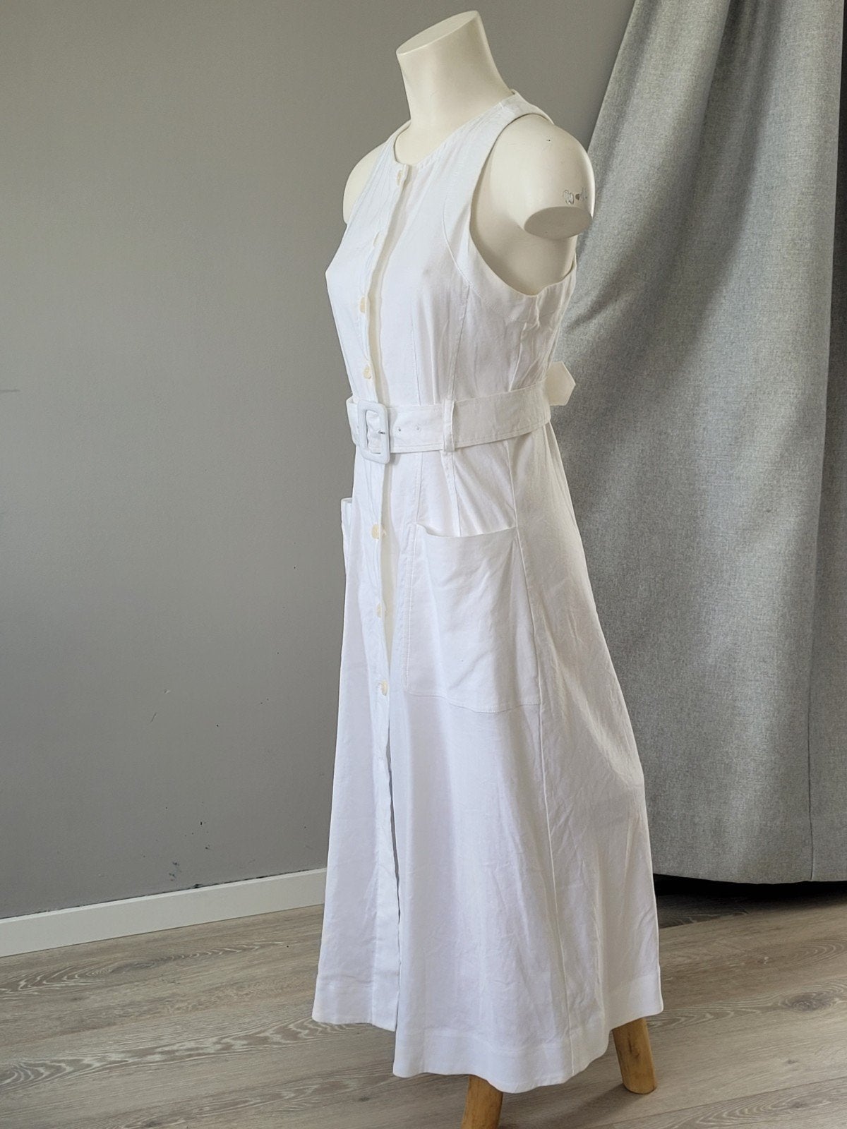Ted Baker Witte Linnen Jurk met Ceintuur mt 2(=38) Nieuw, Wit, Ophalen of Verzenden, Zo goed als nieuw, Maat 36 (S)
