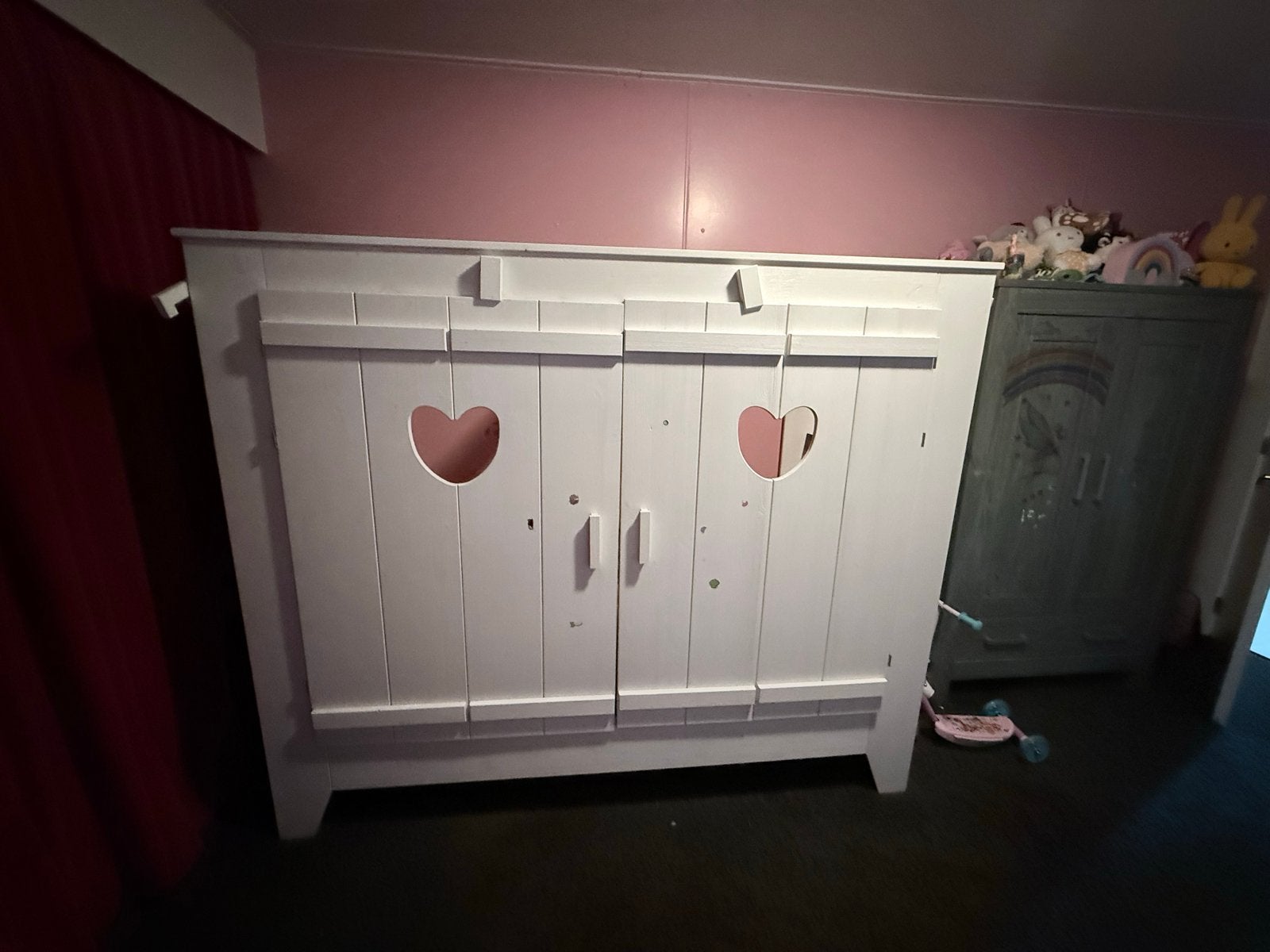 Lief! Peuterbed / Bedstee - Wit met hartjes, Ophalen, Gebruikt, 70 tot 85 cm, 140 tot 160 cm