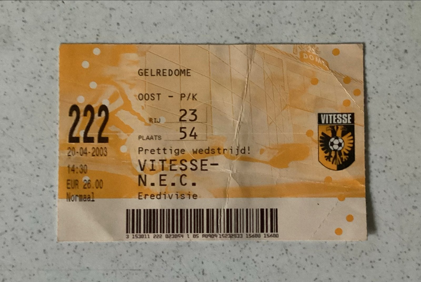Vintage ticket Vitesse - NEC . 20-4-2003, Tickets en Kaartjes, Eén persoon