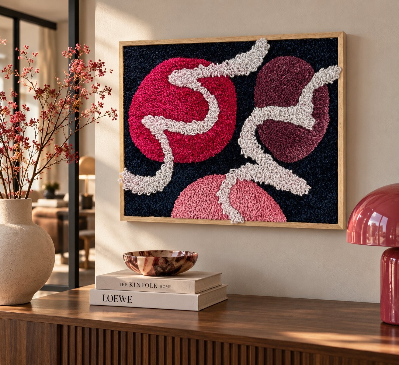 ✨ Kunst met diepte ✨ 3D getuft wandkleed met houten lijst, Wandkleed, Ophalen of Verzenden, 43 cm, 53 cm