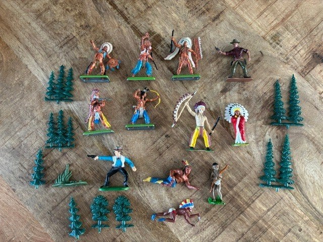 vintage Wild West poppetjes (o.a. Britains Deetail) + bomen, Verzamelen, Ophalen of Verzenden, Gebruikt