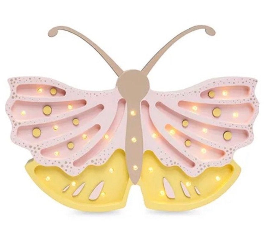 Little Lights Vlinder Lamp - Roze/Geel Houten Nachtlamp, Ophalen of Verzenden, Zo goed als nieuw, Lamp