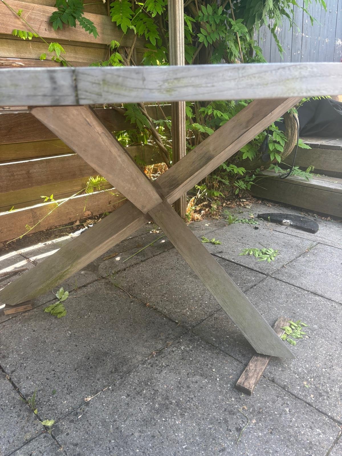 Gedemonteerde houten tuintafel - Rond - 160CM diameter, Tuin en Terras, Ophalen, Gebruikt, Rond, Hout
