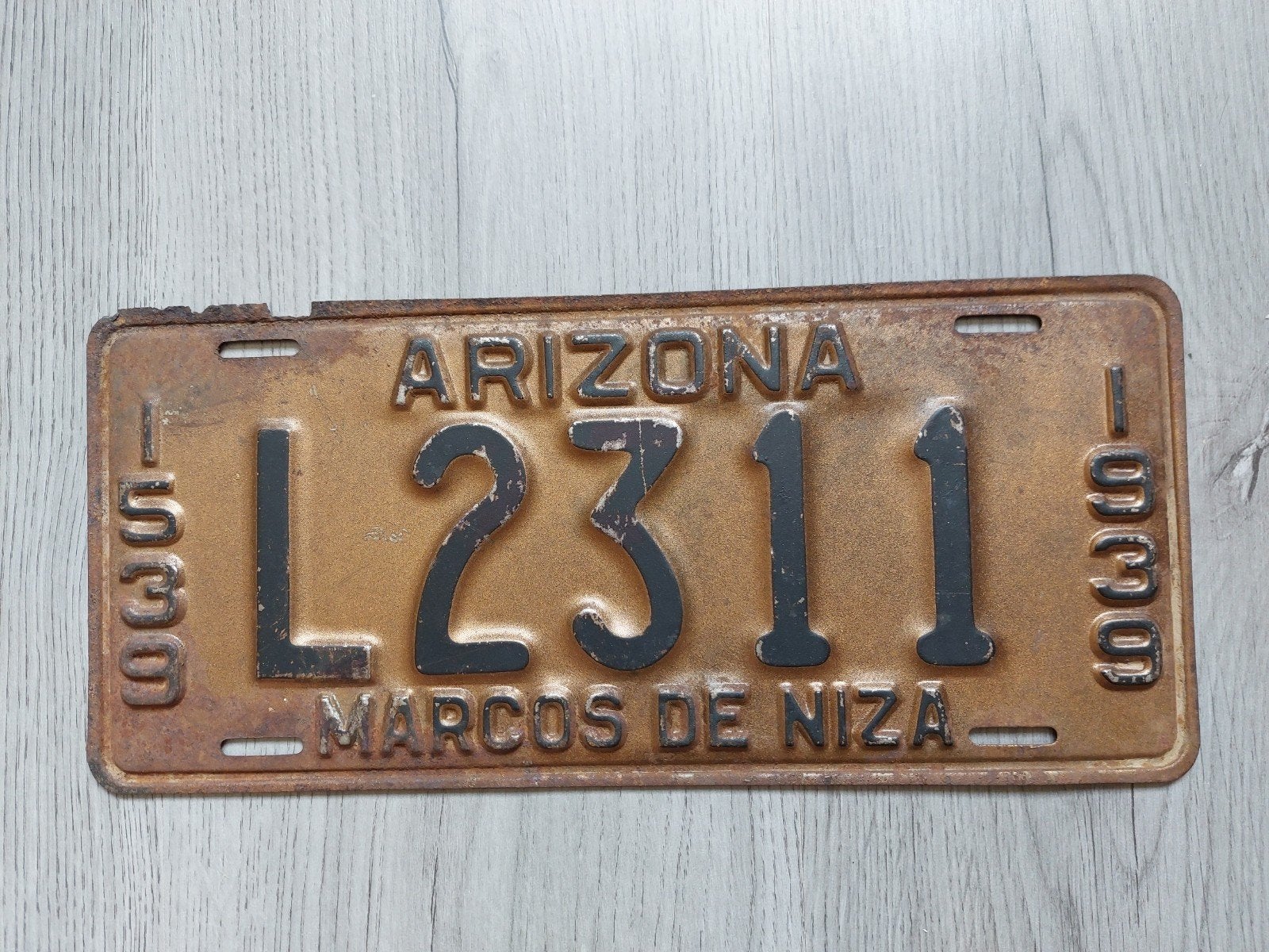 Kenteken 1939 Arizona USA Nummerplaat Nummerbord, Ophalen of Verzenden, Gebruikt, Auto's