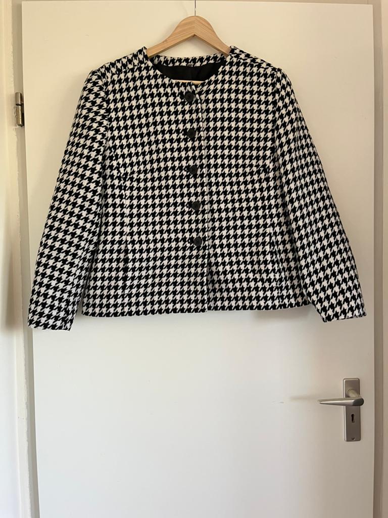 Wit met zwart geblokt peacoat jas, maat 40/L Atelier Maillet, Maat 38/40 (M), Zwart, Ophalen of Verzenden, Zo goed als nieuw