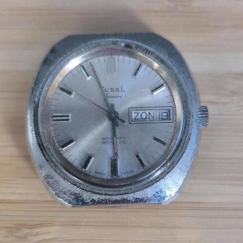 Vintage Tusal Genève automatisch horloge, jaren '60, Overige merken, Staal, Verzenden, Polshorloge