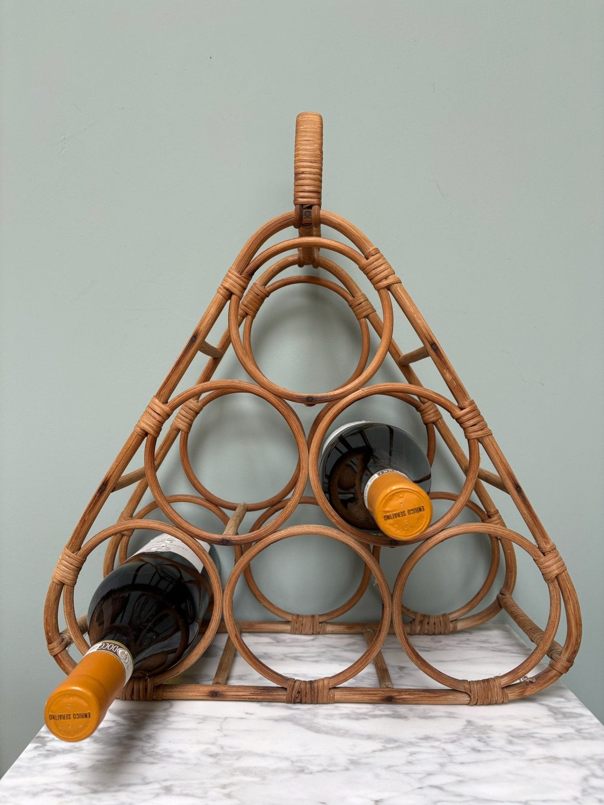 Prachtig vintage wijnrek van rotan, Huis en Inrichting, Woonaccessoires | Wijnrekken, Ophalen of Verzenden, Gebruikt, Hout