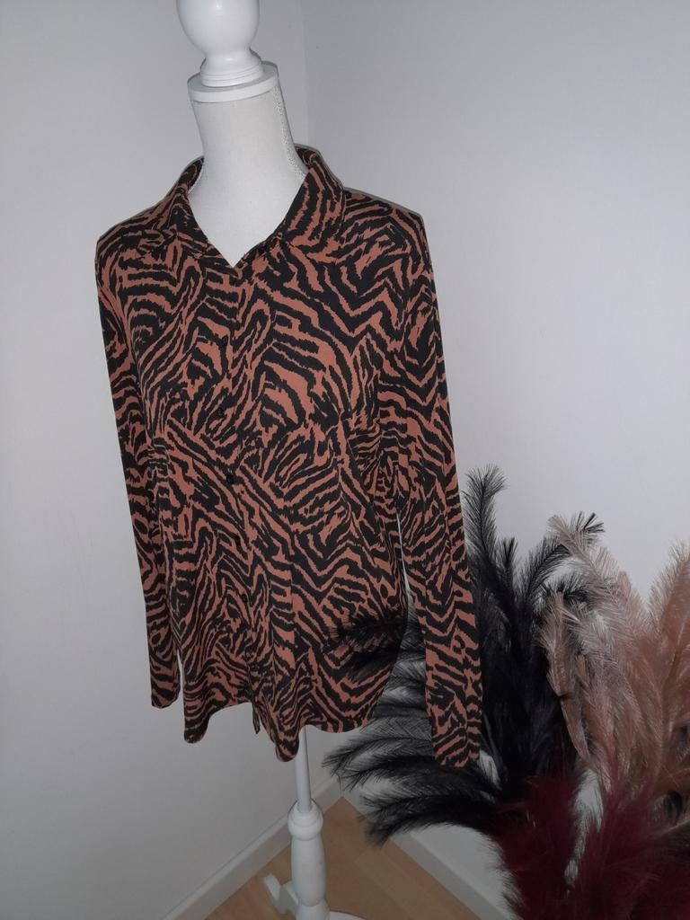 Leuke Travel stof blouse maat L van Perla Nera Zgan!, Perla Nera, Zwart, Maat 42/44 (L), Ophalen of Verzenden