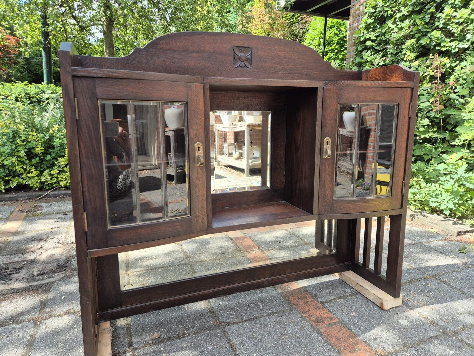 Antieke bovenkast met geslepen glas, Antiek en Kunst, Antiek | Meubels | Kasten, Ophalen