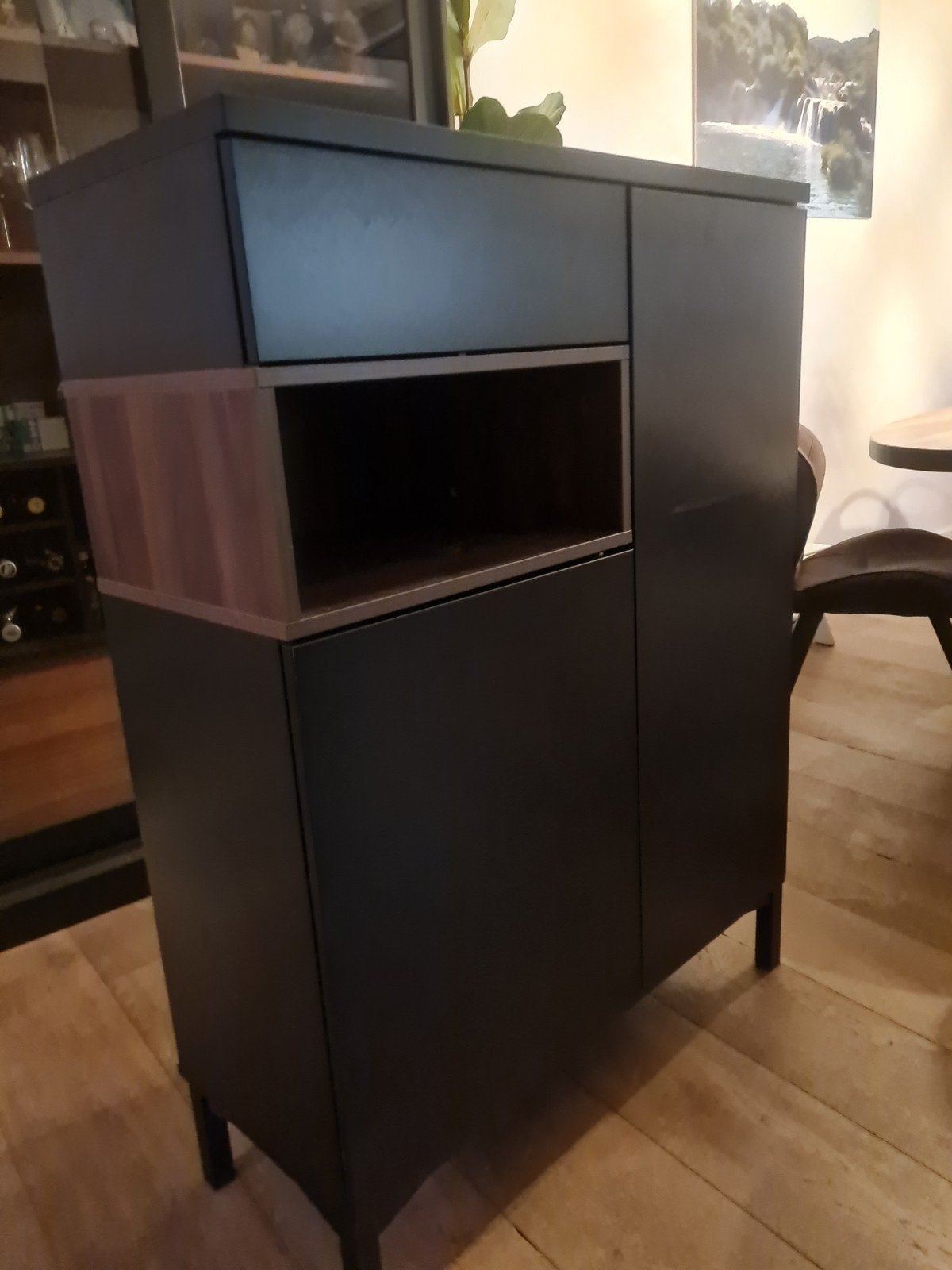 Zwarte kast met lade en open vak - 120x90x36 cm, Huis en Inrichting, Kasten | Overige, Ophalen, Zo goed als nieuw