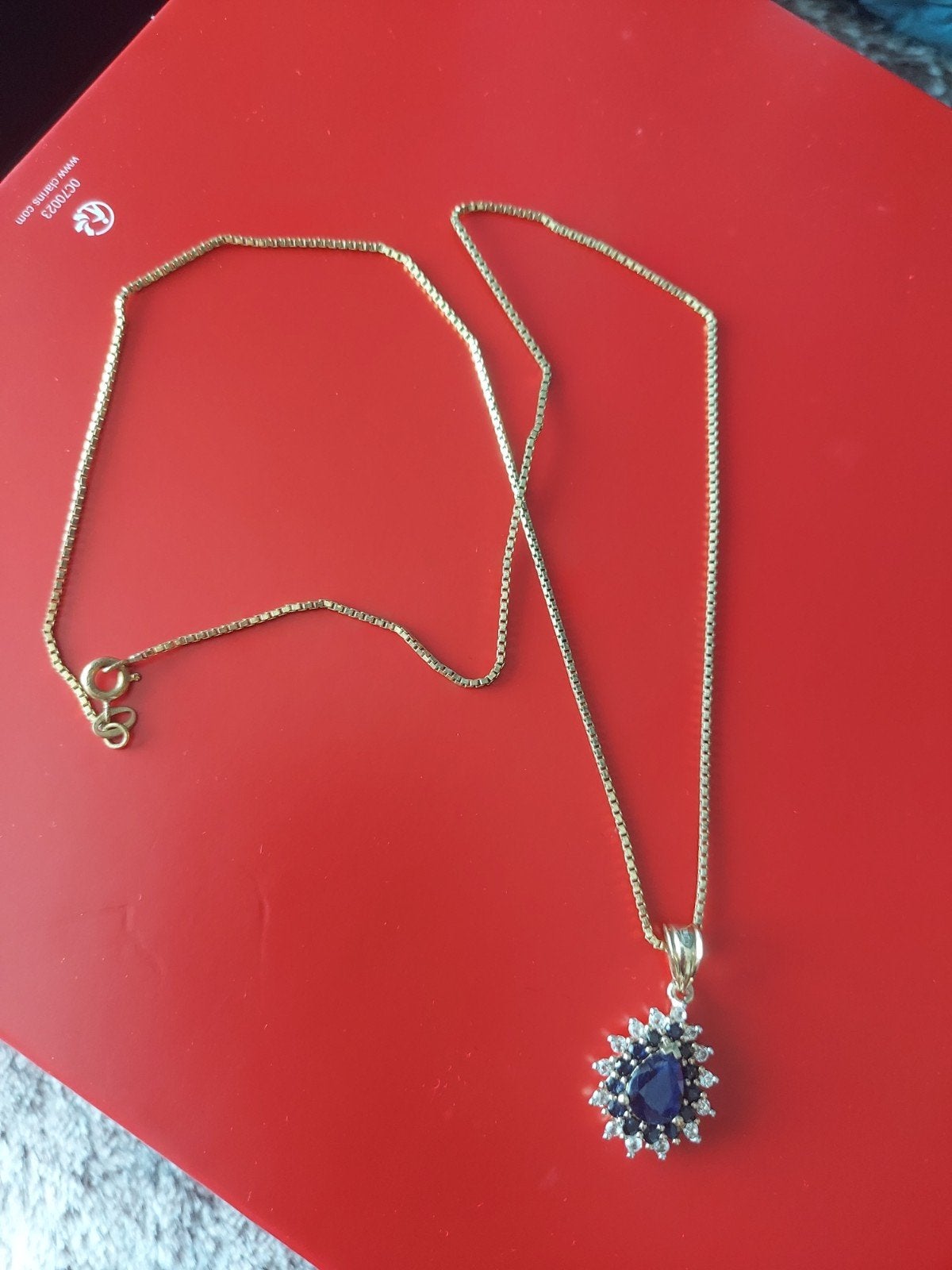 ketting met hanger, blauwe en witte stenen, Sieraden, Tassen en Uiterlijk, Gebruikt, Ophalen of Verzenden, Met edelsteen, Goud