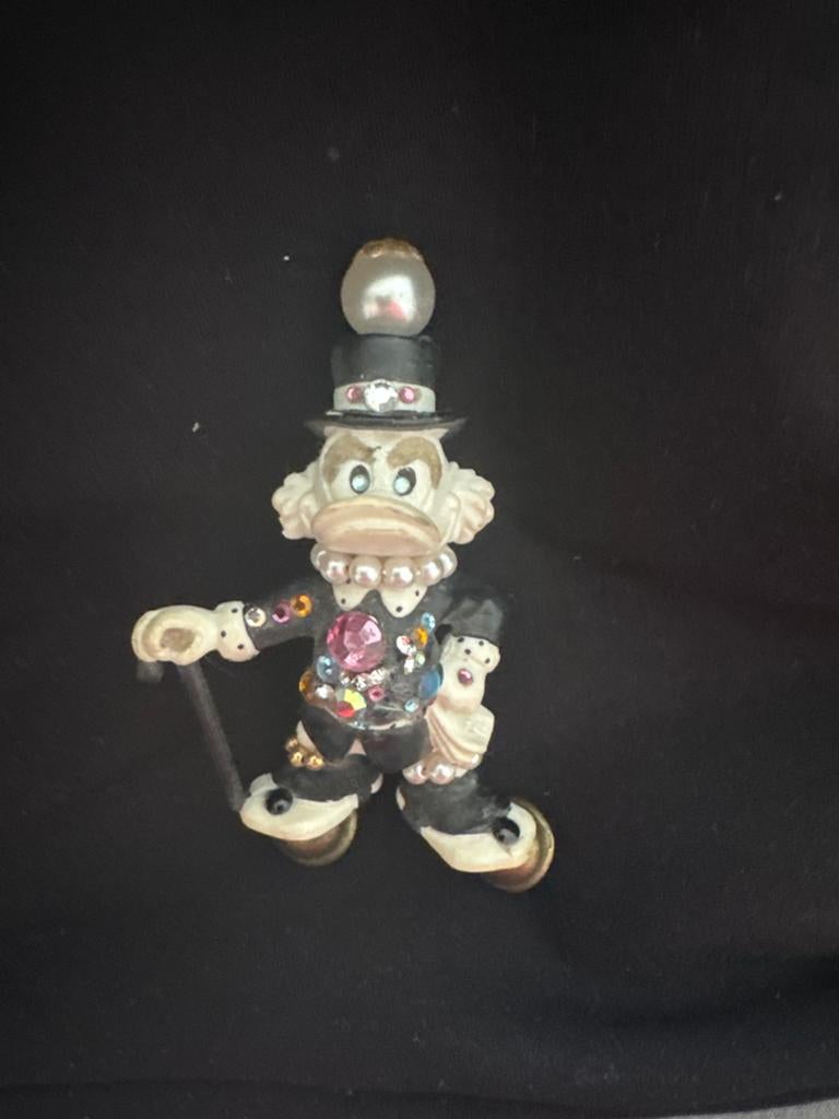 Vintage Oom Dagobert Broche met Kristallen en Parel, Ophalen of Verzenden, Zo goed als nieuw, Staal